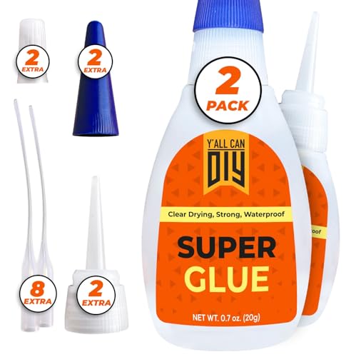 Y'allCanDiy Super Glue 2 Pk x 0.7 Oz (20g) - Superglue for Crafts Plastic, Wood, Metal, & Repair, Instant Glue, Cyanoacrylate Adhesive, Quick Dry Premium 2 Pack Glue