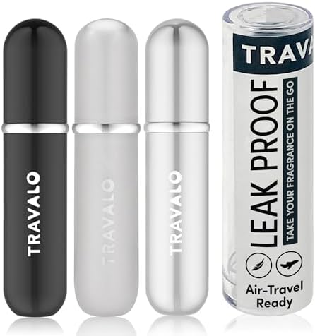 Travalo Classic HD Perfume Atomizer 3 Bundle Refillable System Travel TSA Approved | Reusable Easy-Fill Mini Pump Sprayer | Lightweight Elegant w/Volume Window | White, Titanium, Silver 3 Pack 0.17oz