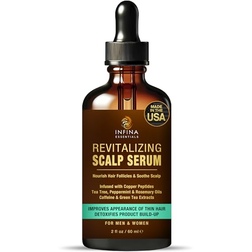 Revitalizing Scalp Serum for Hair Growth with Copper Peptides, Caffeine & Tea Tree Oil - Nourishing Scalp Oil for Itchy Dry Scalp, Detoxifies Build-Up, Deep Hydration for All Hair Types, 2 fl oz