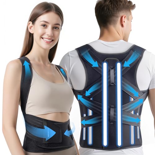 2025 New Posture Corrector for Women & Men, [Enhanced Support & Breathable Mesh] Upgraded Back Brace, Adjustable Shoulder Straightener for Neck & Back Pain Relief, Scoliosis Improvement(Black Gray,M)