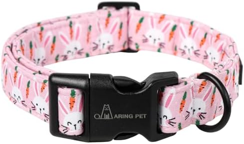 ARING PET Easter Dog Collar-Cute Pink Rabbit Dog Collars, Adjustable Cotton Carrot Pet Collar Puppy Collars with Quick Release Buckle