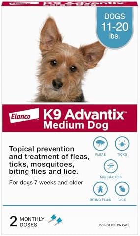 K9 Advantix Flea, Tick & Mosquito Prevention for Dogs 11-20 lbs. | Flea Drops for Medium Dogs | Apply Monthly | 2 Treatments