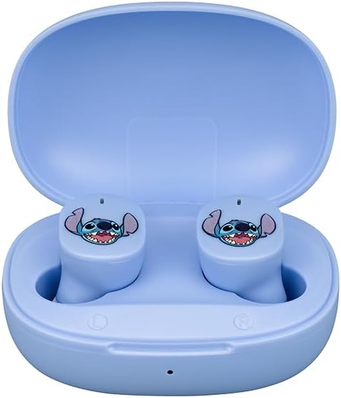 eKids Disney Stitch Wireless Earbuds with Microphone, Bluetooth Earbuds with Charging Case for Ear Buds, Designed for School, Home, or Travel