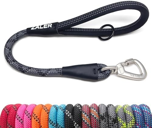ZALER Short Dog Leash, 26 Inches Rope Traffic Leashes for Dogs, Reflective Dog Lead with O-Ring, Heavy Duty Pet Leash for Large and Medium Dogs (26" Black Gray)