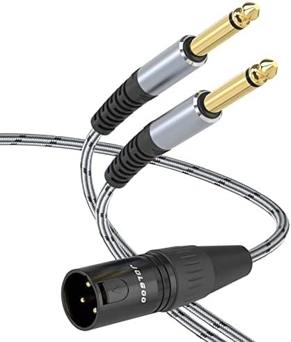 XLR Male to Dual 1/4" TS Mono Y Splitter Microphone Cable, XLR Male to Dual 6.35mm TS Y Adapter Cord, 10 Feet