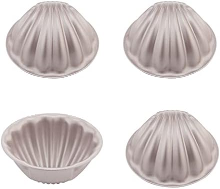 CHEFMADE Mini Madeleine Cake Pan Set, 3-Inch 4Pcs Non-Stick Spherical Shell Madeline Bakeware for Oven and Instant Pot Baking (Champagne Gold)