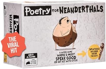 Exploding Kittens Presents Poetry for Neanderthals - Family Card Game for Adults, Teens & Kids - Competitive Word Guessing Family Games, Ages 7 and Up - Includes 200 cards and a 2-foot inflatable club