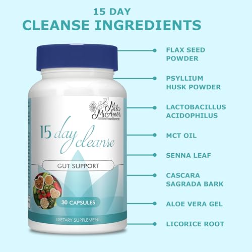 15 Day Gut Cleanse - Gut & Colon Support Detox - with Psyllium Husk, Senna Leaf 30 Capsules (5 Pack)