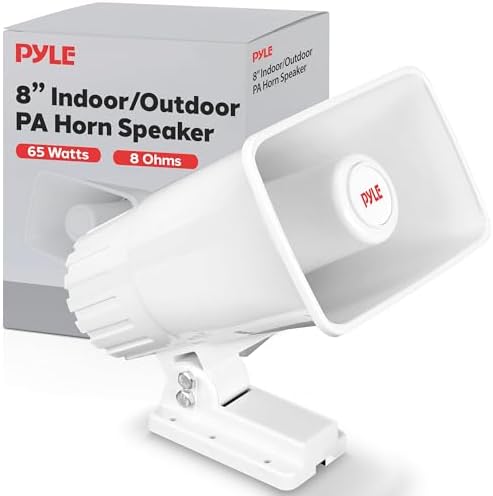 Pyle Indoor/Outdoor PA Horn Speaker - 8” Portable PA Speaker with 8 Ohms Impedance & 65 Watts Peak Power - Mounting Bracket & Hardware Included PHSP5, White
