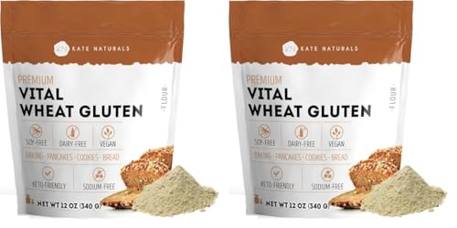 Kate Naturals Vital Wheat Gluten for Bread Making, Baking Additive & Seitan. Compatible with Bread Machine (12oz, High Protein Flour) (Pack of 2)