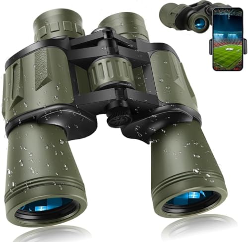 20x50 High Powered Binoculars for Adults,Compact Binoculars Telescope with Low Light Vision for Bird Watching Travel Stargazing Concerts Camping -BAK4 Prism FMC Lens with Phone Adapter（Green