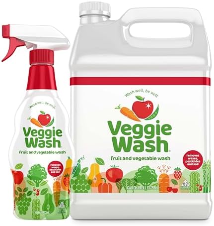 Veggie Wash Fruit & Vegetable Wash, Produce Wash and Cleaner Bundle Pack - 16 oz. Spray and 1 Gallon Refill