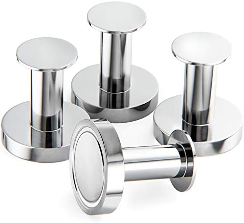 Mavoro Strong Magnetic Hooks for Hanging Coats and Bags. Set of 4 Chrome Magnet Hooks Heavy Duty Magnets, Neodymium 52 Rare Earth Magnets. Push Pin Style Magnet Hook for Refrigerator, Locker etc