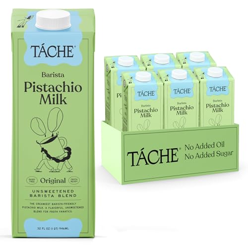 Táche Unsweetened Pistachio Milk - Plant Based Nut Milk & Pistachio Creamer - Rich, Smooth, Barista Blend, Non Dairy Creamer, Gluten Free, Vegan, No Oils (32oz, 6-Pack)
