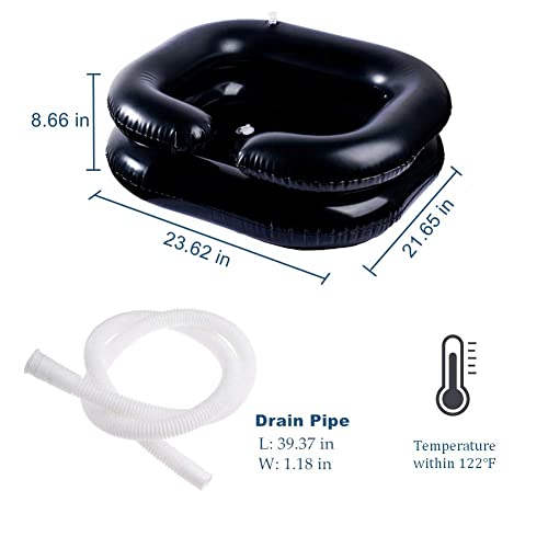 Inflatable Shampoo Basin for Bedside, Shampoo Tub for Locs, Portable Shampoo Bowl for Elderly, Disabled, Pregnant, Injured, Bedridden, Handicapped, Hair Washing Tray for Sink at Home (B-Black)