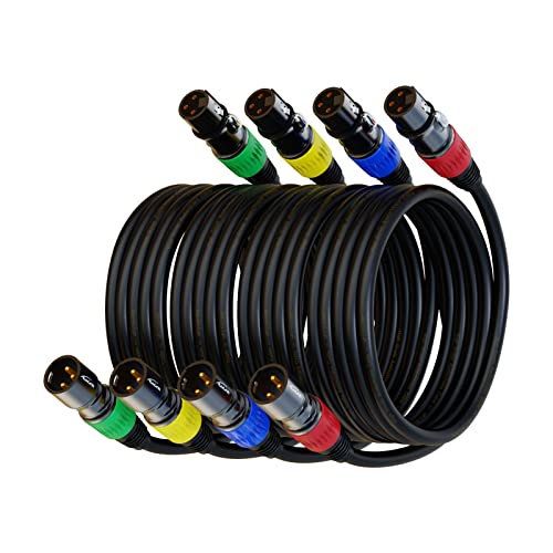 XLR Cables, XLR Microphone Cable 10 ft 4 Pack, Gold-Plated 3-pin XLR Speaker Cable Male to Female Balanced Mic Cable