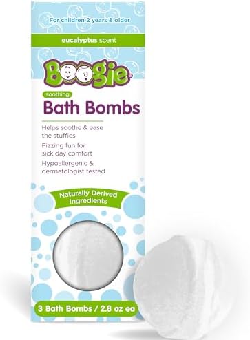 Boogie Kids Bath Bombs, Calming, Naturally Derived, Made with Aloe and Calming Vapors, Eucalyptus, 3 Bath Bombs, 2.8 oz, Pack of 1