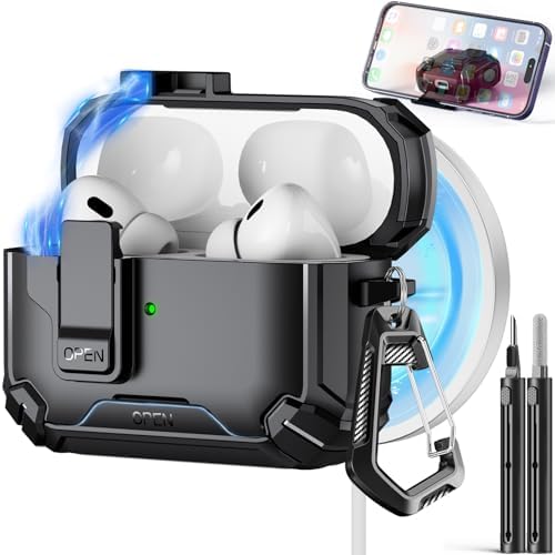 Compatible with AirPods Pro 2nd/1st Generation Case,Compatible with Magsafe,Magnetic Automatic Lock with Phone Stand & Cleaning Kit for iPod Pro Charging Case (USB-C/Lightning Cable)