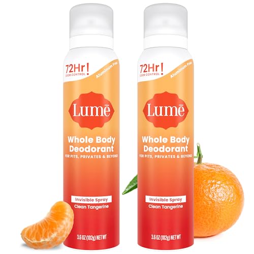 Lume Invisible Spray Deodorant For Women - Whole Body Deodorant Spray - 72 Hr Odor Control - Ozone Friendly, Natural Propellant - Aluminum & Baking Soda Free, Skin Loving - 2 pack (Clean Tangerine)