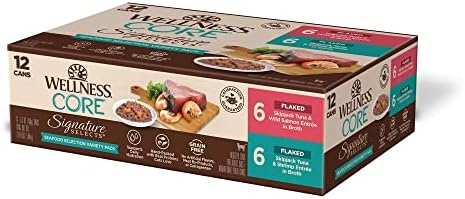 Wellness CORE Signature Selects Natural Canned Grain Free Cat Food Variety Pack, Flaked Seafood Selection, 5.3 Ounce Can (Pack of 12)