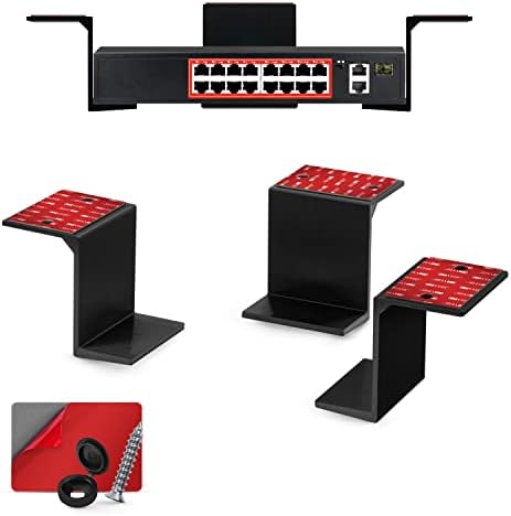 BRAINWAVZ 3” Under Desk Laptop & Device Holder Mount, Adhesive & Screw in, Devices Upto 3" - Small Computers Laptops MacBook Surface Keyboard Routers Modems Cable Box Network Switch & More (Black)