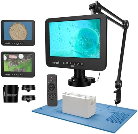 Neatfi Digital Soldering Microscope for Adults, 10.1-Inch Screen, Coin Viewer with Light for Error Detection, 18x-2040x Magnification, USB Connection, 3 Lenses, 64GB SD Card (Black)