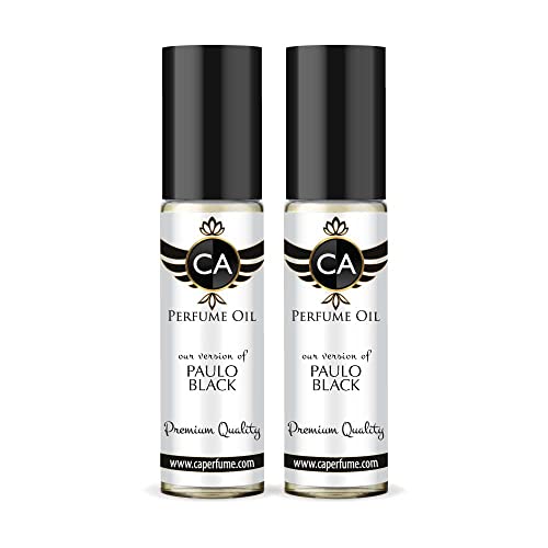 CA Perfume Impression of R. Lauren Paulo Black For Men Replica Fragrance Body Oil Dupes Alcohol-Free Essential Aromatherapy Sample Travel Size Concentrated Long Lasting Attar Roll-On 0.3 Fl Oz-X2
