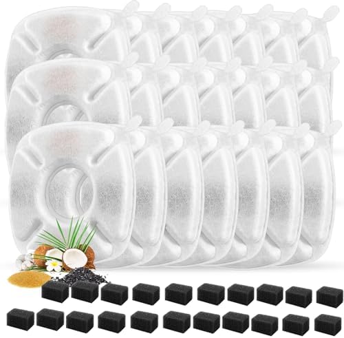 42 Pcs Cat Water Fountain Replacement Filters-21 Pack Water Fountain Filters 21 Pack Pre-Filter Sponges, Pet Fountain Replacement Filters Fit for 95oz/2.8L Cat Pet Fountain