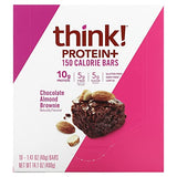 think! (thinkThin) Protein+ 150 Calorie Bars - Chocolate Almond Brownie, 10g Protein, 5g Sugar, No Artificial Sweeteners, Gluten Free, GMO Free*, 1.4 oz bar (10 Count - Packaging May Vary)