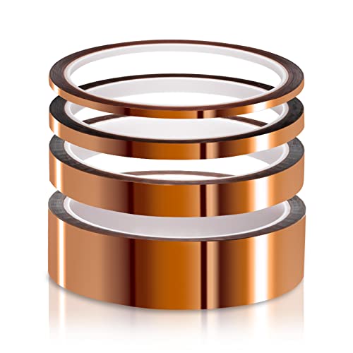 ELEGOO High Temp Tape, 4 Pack Polyimide High Temperature Resistant Tape Multi-Sized Value Bundle 1/8’’, 1/4’’, 1/2’’, 1’’ with Silicone Adhesive for Masking, Soldering etc.