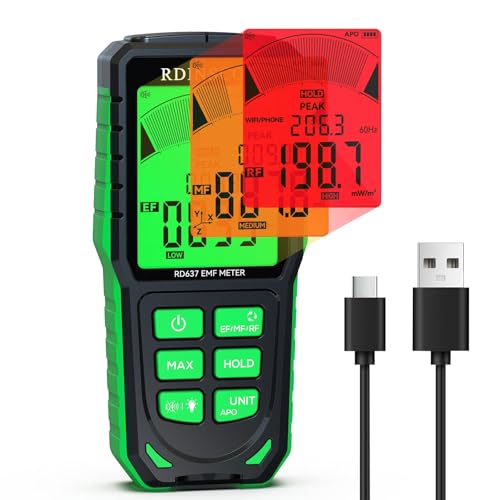 EMF Detector, Detect All 3 Types of Electromagnetic Radiation Field in 1 EMF Meter for 5G, Cell Towers, WiFi and Smart Meters, EMF Reader for Ghost Hunting Equipment Home, Office (Color01)
