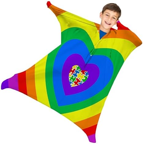 World Autism Awareness Sensory Body Sock Full-Body Wrap - Help Children with Autism to Relieve Stress - Stretchy Breathable Sensory Sack for Boys, Girls (Small)