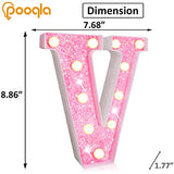 Pooqla LED Marquee Letter Lights, Light Up Pink Letters Glitter Alphabet Letter Sign Battery Powered for Night Light Birthday Party Wedding Girls Gifts Home Bar Christmas Decoration, Pink Letter V