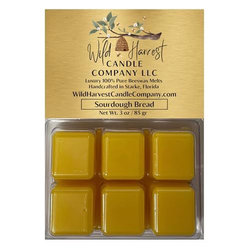 Sourdough Bread Scented, 1-Pack Pure Beeswax Melts for Warmers, Wild Harvest Candle Company, 3 oz Beeswax Tarts Cubes, Hand Poured Made in USA, Phthalate Free