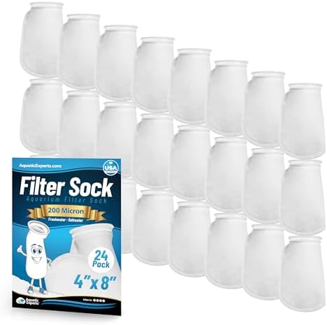 Aquatic Experts 4 inch Ring Filter Socks 200 Micron, Filter Socks for Saltwater Aquarium, Sump Filter Sock, Felt Aquarium Socks, Reef Filter Sock (24 Pack, 4" x 8")