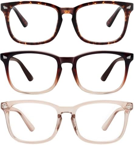 MEETSUN 3-Pack Blue Light Blocking Glasses, Anti Eye Strain Headache (Sleep Better), Computer Glasses UV400 Lens (Brown Gradient + Coffee + Tortoiseshell)