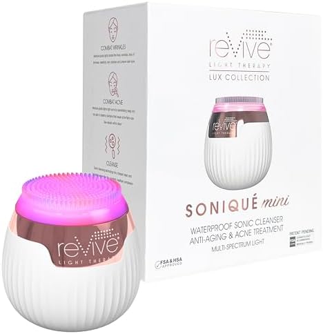 Revive LED Technologies Lux Collection Soniqué Mini Sonic Facial Cleansing Brush with Red & Blue Light Therapy, Reduces Appearance of Acne & Wrinkles