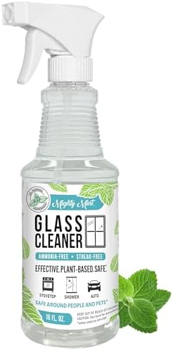 Mighty Mint Glass Cleaner, Non-Toxic, Ammonia-Free, Streak-Free Spray for Windows, Screens, Stovetop, Bathroom, Natural Peppermint Scent, 16oz