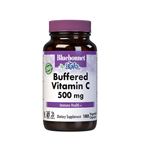 Bluebonnet Nutrition Buffered Vitamin C-500 mg Vegetable Capsules, Buffered Calcium Ascorbate, for Immune Health, Soy Free, Gluten Free, Non-GMO, Kosher, Dairy Free, Vegan, 180 Vegetable Capsules
