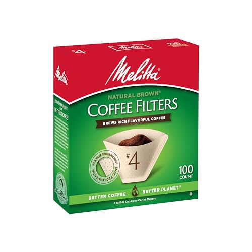 Melitta #4 Cone Coffee Filters, Unbleached Natural Brown, 100 Count (Pack of 6) 600 Total Filters Count - Packaging May Vary