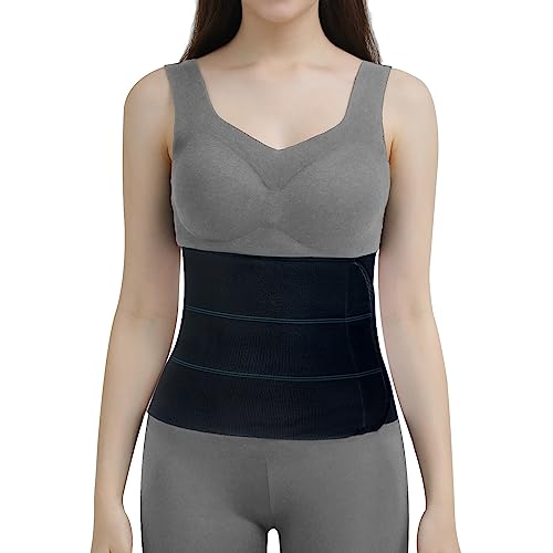 Abdominal Binder Post Surgery - Elastic Belly Band Compression Stomach Wrap Tummy Tuck Belt - Skin Friendly, Breathable, Soft - (45" - 60") 3 Panel - 9" BLACK