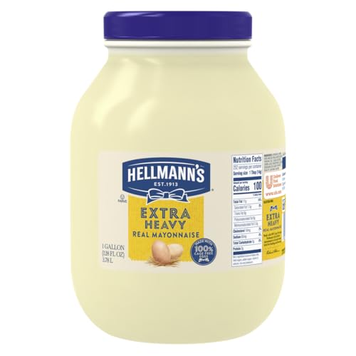 Hellmann's Extra Heavy Mayonnaise Jar, Extra Egg Yolk, Condiment for Sandwiches, Salads, Mayo Made with 100% Cage Free Eggs, Gluten Free 1 gallon 128 oz, Pack of 1