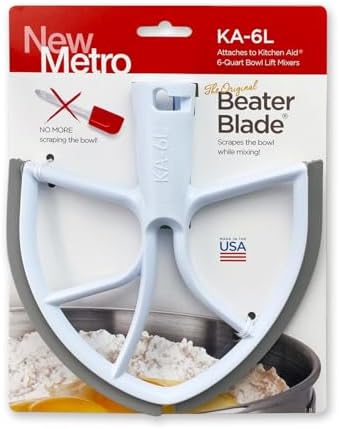 New Metro Design KA-6L Plastic Beater Blade works w/ most KitchenAid 6 Qt Bowl-Lift Stand Mixers, (Grey)