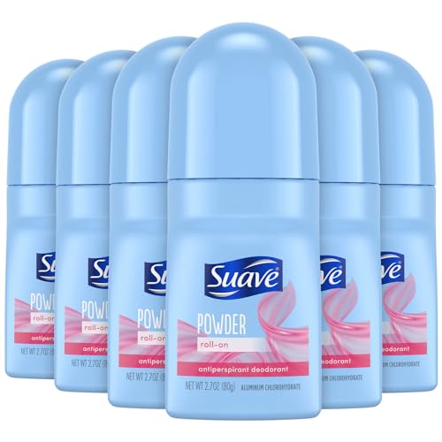 Suave Roll-On Deodorant for Women, Powder Fresh Scent, 6-Pack – Antiperspirant Deodorant with 24H Sweat & Odor Protection, 2.7 Oz Ea