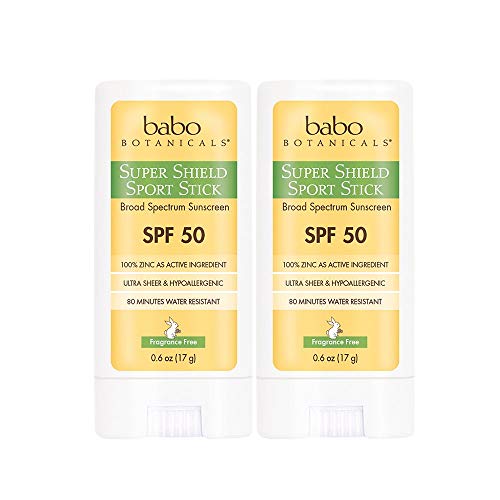 Babo Botanicals Super Shield SPF 50 Stick Sunscreen - 70% Organic Ingredients - Natural Zinc Oxide - for All Ages - NSF & Made Safe Certified - EWG Verified - Water Resistant - Fragrance-Free