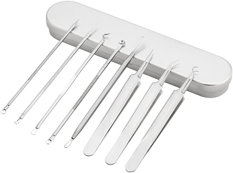 Blackhead Remover Set 8 Pcs Stainless Steel Whitehead Blemish Removal Tool with Portable Metal Case