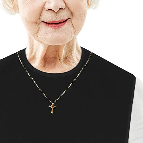 Adult Bibs for Women, Dress ‘n Dine™ Clothing Protectors for Eating, Senior Adult Bib Terry Cloth Crumb Catcher, Embroidered Design, Waterproof, Reusable, Washable (Gold Cross)