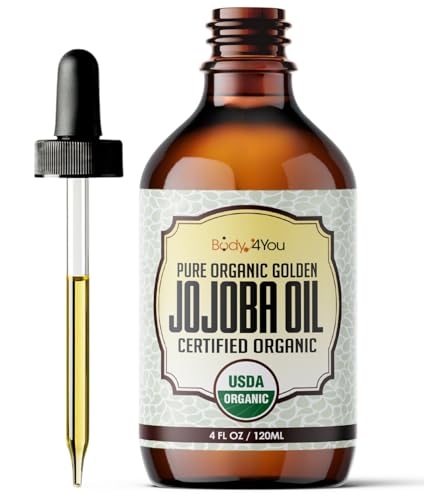 BodyJ4You Organic Jojoba Oil - Moisturise Hair Soothe Skin Protect Restore Healthy Glow - USDA 100% Pure Natural Unrefined Conditioner Wax - Unisex All Hair Types - Dropper Cap 4 Fl Oz