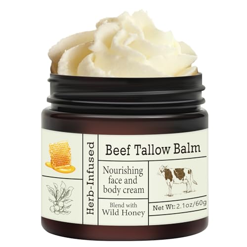 Beef Tallow For Skin, Beef Tallow and Honey Balm Face Moisturizer, Organic Grass Fed Tallow Deeply Nourishing for Face & Body - Whipped Beef Tallow Skin Balm, Moisturizing Skin Care Cream for Dry Skin