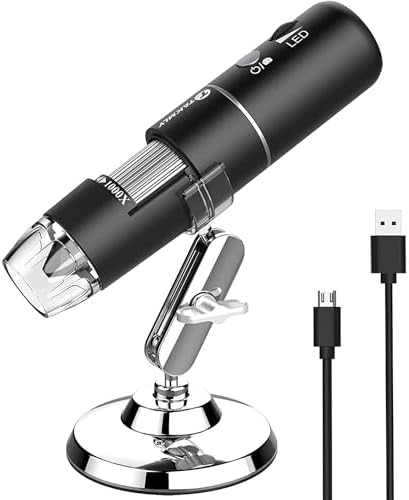 Handheld USB Digital Microscope, 50X-1600X Magnification Handheld Digital Microscope with with 8 LED & Stand, Portable Digital Microscope Microscope Camera for Kids Adults, Portable Pocket Microscope